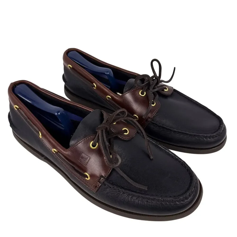 Sperry Boat Shoe Authentic Original 2-Eye Men's 11 W Black Amaretto Leather Moc